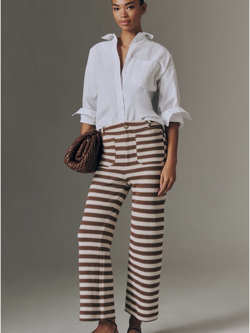 anthropologies Meave  Knit Wide-Leg Pants in Brown & Cream